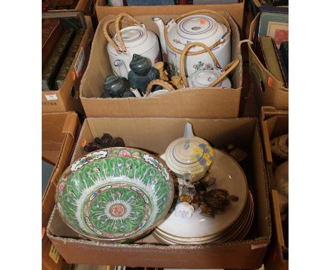 Two boxes containing a collection of ceramics, to include a Chinese Republic period porcelain bowl with enamel decoration and