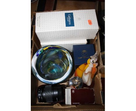 A box containing a collection of various glassware to include; Mdina, Caithness and Scottish Borders etc together with Swiss 
