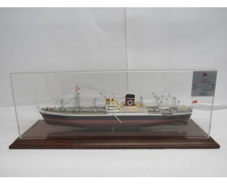 A Blue Star Line 'M.V. English Star' scale model by Classic Ship Models &amp; Engineering, housed in perspex case with wooden