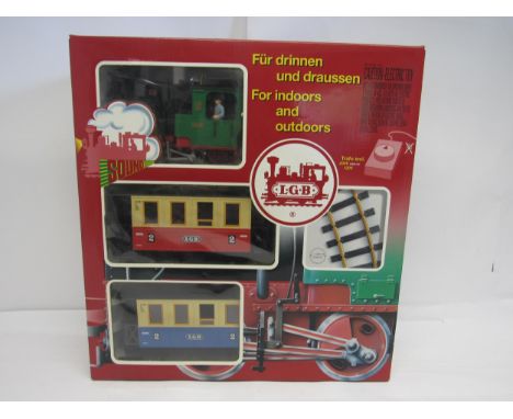 A boxed LGB (Lehmann-Gross-Bahn) G scale garden railway 78302 starter set, comprising 0-4-0 tank locomotive no.2 in green and