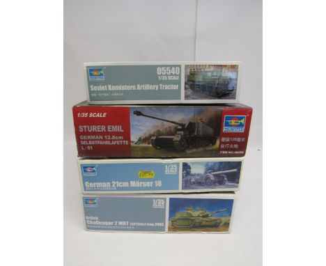 Four Trumpeter 1:35 scale military plastic model kits to include 00350 German 12.8cm Selbstfahrlafette L/61 "Sturer Emil", 05