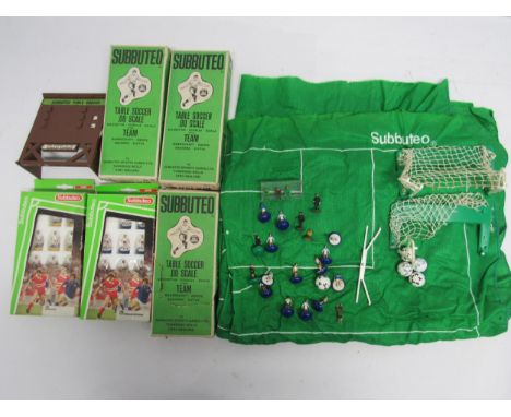 A collection of Subbuteo to include three boxed C100 teams and two boxed 63000 teams (boxes a/f), various loose figures, clot