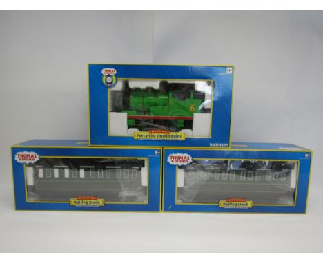 A Bachmann G scale garden railway 91402 Thomas &amp; Friends Percy the Small Engine locomotive with moving eyes, together wit