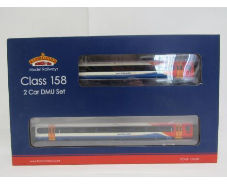 A boxed Bachmann Branch-Line 00 gauge model railway 31-518 Class 158 DMU 2 Car Set in East Midlands Trains livery, Plux22 DCC