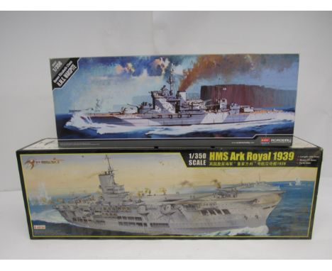 Two 1:350 scale warship plastic model kits to include Academy 14105 Queen Elizabeth Class HMS Warspite and Merit 65307 HMS Ar