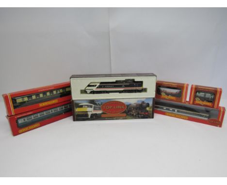 A boxed Hornby 00 gauge model railway R367 BR Class 91 electric locomotive 'Sir Henry Royce', together with boxed rolling sto