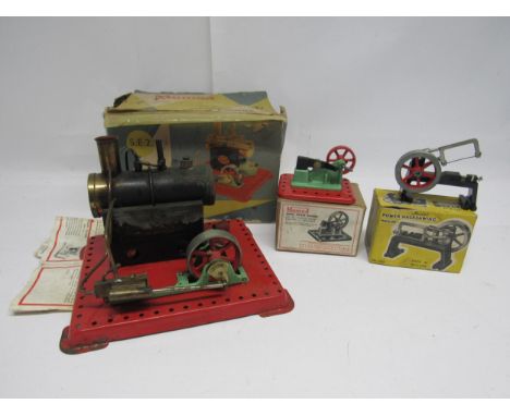 A boxed Mamod live steam SE2 stationary engine (scorching to boiler, box tatty), together with a boxed Mamod power hammer and