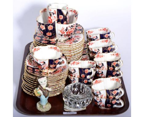 Wileman ''Imari'' tea service, comprising two cake plates, eleven cups, twelve saucers, twelve side plates, a milk and a suga