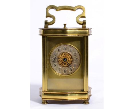 A brass striking and repeating carriage clock, dial signed Elkington & Co Ltd, Paris 