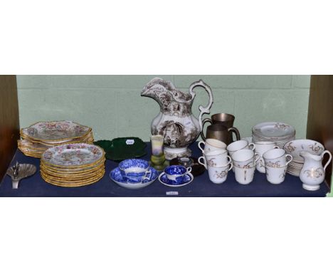 A 19th century Elysian pattern transfer printed jug; a 19th century Chinese tree pattern part dinner service; a tea service d