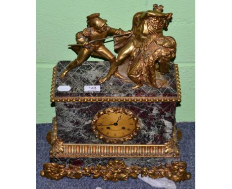 A French figural gilt metal mounted green marble striking mantle clock