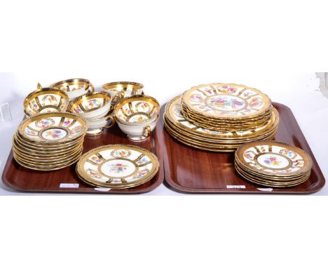 A Paragon part tea service, floral decorated and with gilt borders; ten cups; ten saucers; eight side plates (in two sizes); 