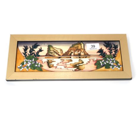A modern Moorcroft pottery Farewell Beach pattern plaque by Vicky Lovatt, with painted and impressed marks, 9.5cm by 30cm (ex