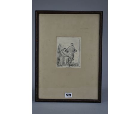 CIRCLE OF GEORGE ROMNEY (1734-1802) A STUDY OF THREE FIGURES, a page from a sketch book, no visible signature, pencil on pape