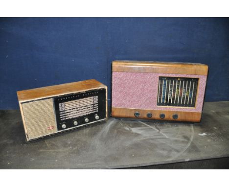 A VINTAGE PYE 39J/H VALVE RADIO with a walnut case and a Model 1101 valve radio in distressed walnut case (both AT fail UNTES