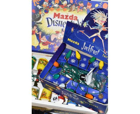 TWO BOXES OF VINTAGE CHRISTMAS TREE LIGHTS, comprising a boxed set of Mazda  Disneylights, twelve strung coloured plastic sha