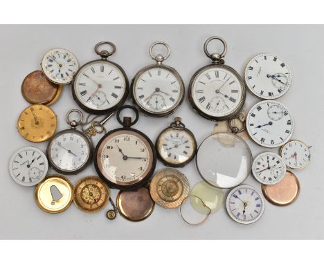 SILVER POCKET WATCHES AND WATCH PARTS, to include a silver open face pocket watch, key wound, hallmarked 'The Lancashire Watc