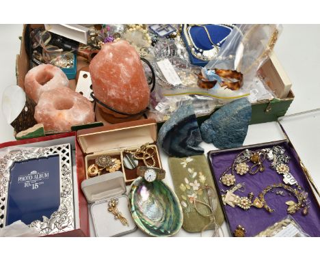 A BOX OF ASSORTED COSTUME JEWELLERY, to include various beaded necklaces, imitation pearl necklaces, a small quantity of lady