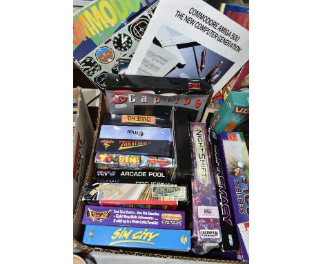 QUANTITY OF BOXED AMIGA PC GAMES, includes Sim City, Leisure Suite Larry Goes Looking For Love, Khalaan, Trinity, Moonmist, T