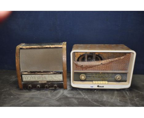 A VINTAGE PYE CONTINENTAL VALVE RADIO in a walnut case (no cable so untested, grille fabric loose) and a GEC BC5939 valve rad