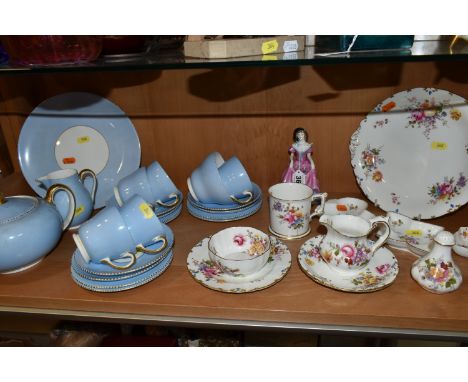 A COALPORT LADY 'PENELOPE', ELEVEN PIECES OF ROYAL CROWN DERBY 'DERBY POSIES' AND A WEDGWOOD BONE CHINA TWENTY ONE PIECE TEA 