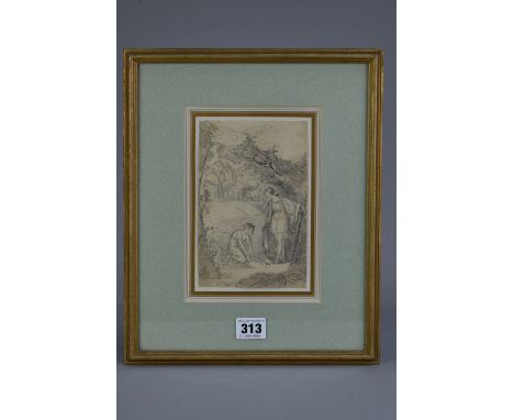 CIRCLE OF WILLIAM PITTS (1790-1840) 'RUTH AND BOAZ', a sketch depicting the Biblical figures, unsigned, pencil, pen and ink o