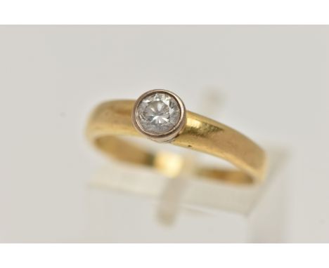 AN 18CT GOLD, SINGLE STONE DIAMOND RING, round brilliant cut diamond collet set, clarity assessed as I1, to a polished band, 