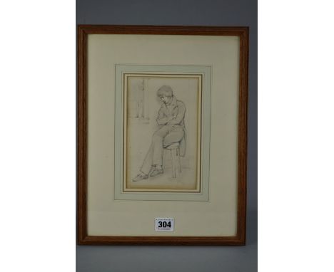CIRCLE OF WILLIAM MULREADY (1786-1863) A STUDY OF A YOUNG MAN, a full length seated portrait of a male figure, no visible sig