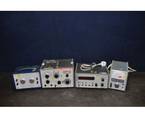 FOUR ITEMS OF TEST EQUIPMENT BY ADVANCE ELECTRONICS comprising of type 77C Millivoltmeter, a TC12 Timer Counter, a BR1 Impeda