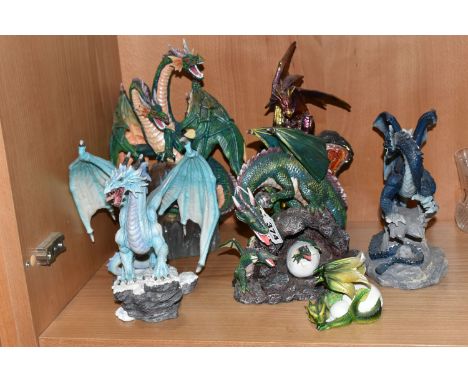 SIX RESIN DRAGON FIGURES, including two by Nemesis Now and two limited editions, height of tallest 27.5cm (6)