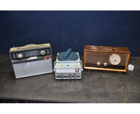 THREE VINTAGE PYE RADIOS comprising of a Marine, a Transistor and a Luxury valve radio (all untested)