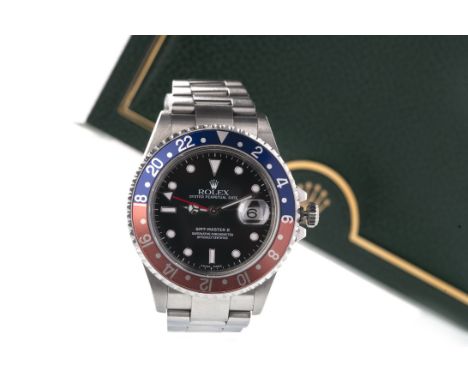 GENTLEMAN'S ROLEX OYSTER PERPETUAL DATE GMT MASTER II PEPSI STAINLESS STEEL WRIST WATCH, originally purchased 2004 from paper