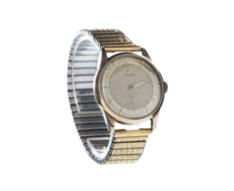 GENTLEMAN'S OMEGA NINE CARAT GOLD MANUAL WIND WRIST WATCH, the round gold coloured dial with applied Arabic and wedge hour ma