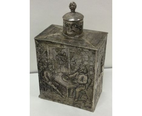 A Continental tea caddy with chased decoration. Approx. 312 grams. Est. £220 - £250.