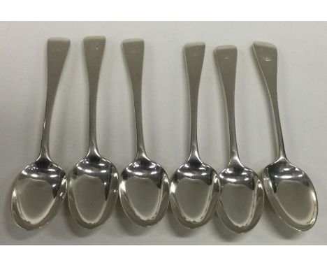 A matched set of six OE pattern silver teaspoons. London. Approx. 130 grams. Est. £50 - £80.