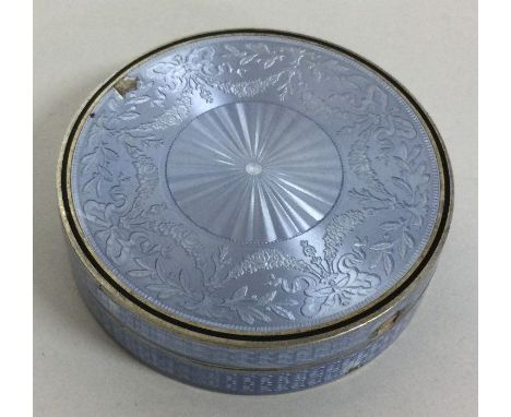 A silver and blue enamel snuff box with lift off lid marked to edge. Approx. 73 grams. Est. £100 - £200.