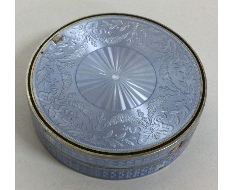 A silver and blue enamel snuff box with lift off lid marked to edge. Approx. 73 grams. Est. £100 - £200.