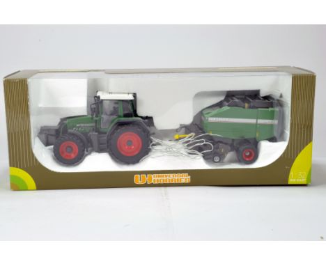 Universal Hobbies 1/32 Farm Diecast model comprising Fendt 818 Tractor and Baler Set. G to VG in Box.