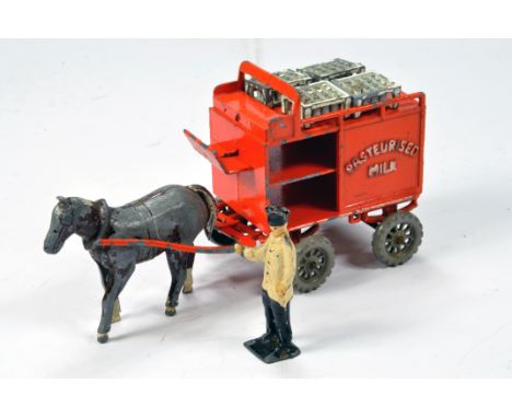 Matchbox Moko Lesney Toys large scale Horsedrawn Milk Float in burnt orange body with a load of 4 x original white milk crate