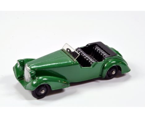Dinky No. 38d Alvis in dark green with black interior seating and ridged hubs, plus original clear plastic windscreen. Fine e
