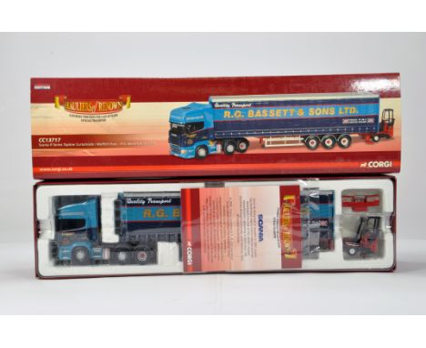 Corgi 1/50 Commercial Diecast Truck Issue comprising CC13717 Scania R Series Curtainside with Moffett. R G Bassett. NM to M i