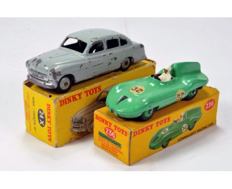 French Dinky No. 24x Ford Vedette in light grey plus No. 236 Connaught Racing Car in Green. F to G in F Boxes. (2)