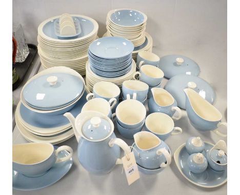 A Wedgwood 'Summer Sky' pattern dinner service, including: plates, cups, saucers, coffee pot, jugs, tureens, toast rack, and 