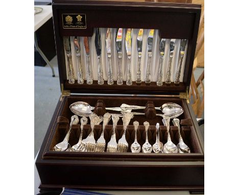 Arthur Price of England canteen of silver plated cutlery, under layer partially complete, on bracket feet, 48cm wide.