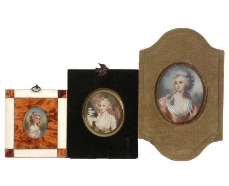 Continental School and British School, 18th Century - Group of three portrait miniatures, comprising Portrait of a lady with 