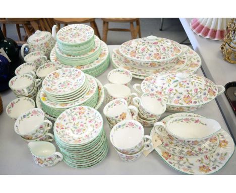 Minton Haddon Hall pattern tea and dinner service, including two covered tureens, plates, cups, saucers, teapot and other ite