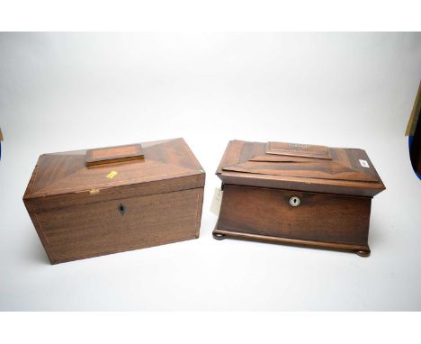 An early 19th Century sarcophagus form rosewood tea caddy, with fitted interior (missing liners), 35cms wide; and an early 19
