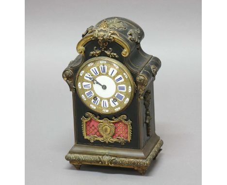 LOUIS XVI STYLE MANTEL CLOCK, the dial with blue and white enamelled numerals on a brass eight day movement half hourly strik