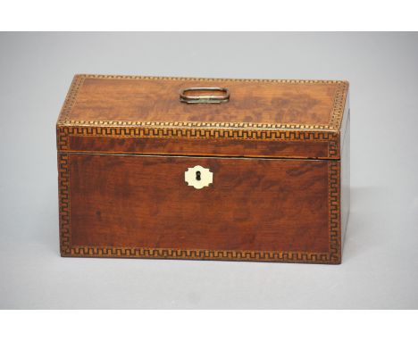 GEORGE III MAHOGANY TEA CADDY, of rectangular form, with twin canister and mixing bowl interior, height 15.5cm, width 30.5cm,