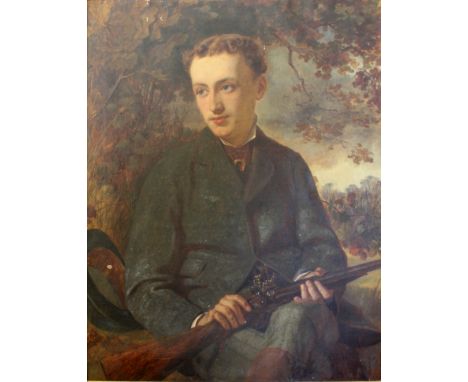 ENGLISH SCHOOL, 1871 PORTRAIT OF JOHN COLVILLE HYDE (1852-1912) Seated half length by a tree, wearing sporting coat and breec